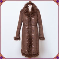 ☆ Absolutely beautiful fluffy faux fur vegan afghan coat with embroidered details. Size +/- M  ⫸ Beautiful pre-loved vintage condition! Clean and without any stains or odors. Please see the pictures.       ♡ Don't hesitate to contact me if you would like to see more photos. ⫸ Fabric: shell- polyester/acrylic | 100% genuine vegan faux fur | fully lined with faux fur ⫸ Ultra soft and cozy ⫸ Fluffy faux fur trim ⫸ Beautiful embroidered details  ⫸ Hook & Eye  closures ⫸ two front pockets ⫸ machine w Spring Long Coat With Faux Fur Lining, Long Coat With Faux Fur Lining For Spring, Vintage Fur Coat With Faux Fur Lining For Spring, Brown Fur Coat With Faux Fur Lining For Spring, Spring Brown Fur Coat With Faux Fur Lining, Brown Faux Fur Lined Coat For Spring, Fitted Brown Fur Coat For Spring, Hippie Brown Outerwear For Fall, Bohemian Long Sleeve Fur Coat For Fall