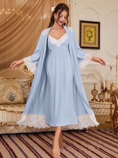 Lace Panel Top, Cotton Night Dress, Belted Robe, Sleepwear Fashion, Pajama Dress, Night Dress For Women, Colorblock Dress, Pyjama Set