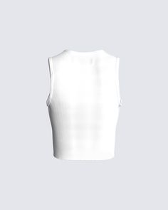 Can't really blame them though 😌 Let your top do all the speaking with this cropped, white graphic crewneck tank. Made from a lightweight rib jersey this is the perfect everyday tank for our baddies that get all the attention 💋 White Ribbed Crew Neck Tank Top, White Fitted Muscle Tee For Casual Wear, Fitted White Muscle Tee Casual Style, Basic White Ribbed Crop Top, White Sleeveless Crop Top For Streetwear, White Ribbed Sporty Tank Top, Trendy White Ribbed Crop Top, Basic White Cropped Tank Top, White Tank Crop Top For Streetwear