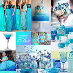 a collage of blue and white wedding colors