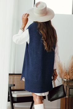 Dark Blue Knit Vest Pullover Sweater Blue Knit Vest, Gray Sweater Vest, Black Knitted Vest, Trendy Vest, Trendy Sweaters, Sleeveless Pullover, Gray Sweater, Sweaters Online, Sleeveless Sweater