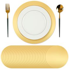 a plate, fork and knife on a white background