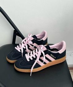 Adidas Samba 00s, Adidas Shoes Sambas, Blue And Pink Sambas, Pink And Blue Sambas, Navy And Pink Adidas, Love Shack Fancy Sambas, Adidas Sambas Pink, Black And Pink Adidas, Adidas Sambas Aesthetic