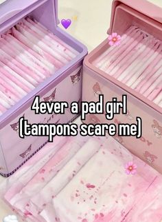 two pink boxes with baby cribs in them and the words 4 ever a pad girl