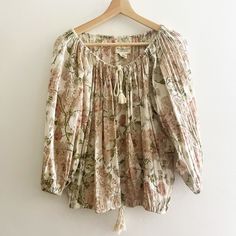 In Great New Condition. Measurements Lying Flat: Armpit To Armpit: 21” Length: 22” Vintage Tops For Spring Gatherings, Vintage Style Tops For Spring Gatherings, Bohemian Relaxed Fit Tops For Gatherings, Bohemian Cotton Blouse For Gatherings, Bohemian Relaxed Fit Peasant Top For Daywear, Vintage Peasant Top With Floral Print For Spring, Spring Bohemian Tops For Gatherings, Bohemian Tops For Spring Gatherings, Spring Floral Print Peasant Top With Relaxed Fit