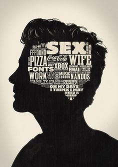 the silhouette of a man's head with words in it