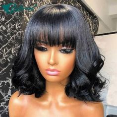 Bob Hairstyles Medium, Kort Bob, Brazilian Hair Wigs, Wavy Curls, Medium Bob Hairstyles, Human Virgin Hair, Wig With Bangs, Body Wave Wig, Body Wave Hair