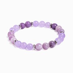 Experience the soothing tones of purple with the 'Soothing Violet' bracelet, featuring a harmonious combination of Amethyst and Lepidolite beads, accented with elegant Silver Spacers. Elegant Purple Crystal Meditation Bracelet, Elegant Purple Crystal Bracelet For Meditation, Lavender 8mm Beads Jewelry For Healing, Adjustable Lavender Gemstone Bead Bracelet, Adjustable Lavender Gemstone Beads Bracelets, Adjustable Lavender Bracelet With Gemstone Beads, Adjustable Purple Stretch Bracelet With Natural Stones, Lavender Beaded Bracelets With Natural Stones, Lavender Beaded Bracelets With Natural Stones For Gift