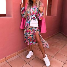 Chic Long-sleeved Pattern Split Dress Midi Dress Chic, Vintage Flower Prints, Flower Print Dress, Maximalism, Split Dress, Midi Dress Casual, Casual Lace, Loose Dress, Party Dresses For Women