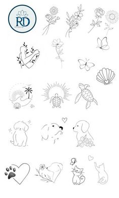 an image of various animals and flowers on a white background with the words rd written in it