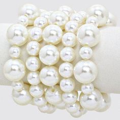 5 Piece Chunky White Pearl Stretch Layered Bracelets Colored Pearls, Pearl Bridal, Bangles Style, Layered Bracelets, Bracelet Bangle, Pearl Color, Fashion Accessories Jewelry, Ivory Color, Formal Wedding