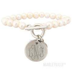 Monogram Pearl Bracelet | Marleylilly Personalized Hypoallergenic Stainless Steel Jewelry, Hypoallergenic Stainless Steel Jewelry For Personalized Gifts, Classic Hypoallergenic Bracelets As Personalized Gift, Classic Stainless Steel Jewelry For Personalized Gifts, Classic Hypoallergenic Bracelets For Personalized Gifts, Classic Personalized Name Bracelet, Elegant Hypoallergenic Bracelet For Personalized Gift, Classic Personalized Stainless Steel Jewelry, Classic Stainless Steel Personalized Jewelry