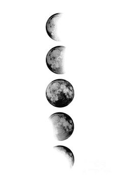 three phases of the moon in black and white