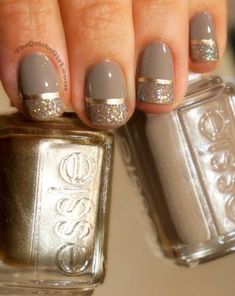 pretty nail art love the gold line with the gold sparkles and the gray/neutral base. Do It Yourself Nails, Manicured Nails, Wedding Manicure, Celebrity Nails, Bohol, Pretty Nail Art, Fabulous Nails, Fancy Nails