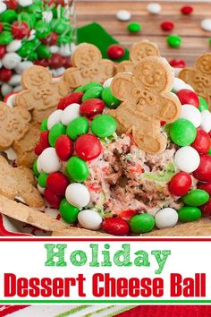 christmas dessert cheese ball recipe with pretzels and candy