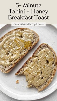 Toast spread with tahini and topped with honey and sesame seeds. Savoury Toast, Tahini Toast, Tahini Breakfast, Nut Free Breakfast, Honey Breakfast, Honey Sesame, Honey Toast