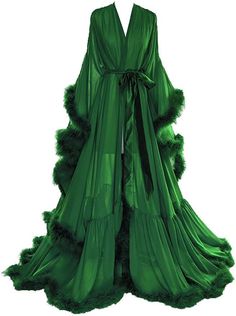 Feather Bridal Robe, Wedding Scarf, Green Lingerie, Bridal Robe, Silk Tulle, Amazon Women, Night Gown