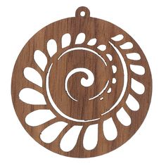 a wooden ornament with an image of a spiral in the center on a white background