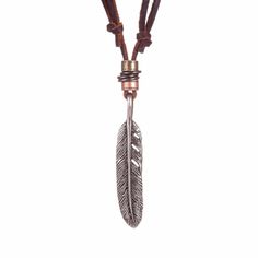 A Cool, Stylish Feather Necklace On A Genuine Leather Cord. Adjustable Knot For All Desire Lengths. Material: Alloy Necklace Leather Cord, Feather Pendant Necklace, Adjustable Knot, Necklace Leather, Feather Necklace, Feather Pendant, Feather Necklaces, Mens Accessories Jewelry, Pretty Cool