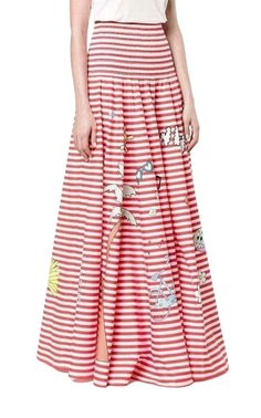 Red and white cotton printed stripe skirt from Mira Mikati. Composition: 100% cotton Designer Style: SK06 Hand Wash Works as a dress Red Skater Skirt, Chevron Outfit, Long Kaftan Dress, Mira Mikati, Red Flare, Red Circle, Long Kaftan, Pocket Skirt, Luxury Women Fashion