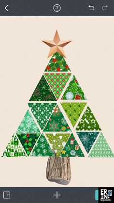 a christmas tree made out of many different colors and shapes with a star on top