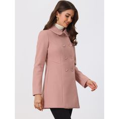 Timeless, sophisticated, and versatile, the regular-fit peacoat is an essential piece for your wardrobe. Cut in a short tailored silhouette with a doll collar, slanted pockets, and double-breasted front black buttons. Wear over chunky knitted jumpers and cute boots for a playful take on cold-weather textures. The fabric of this trench coat is soft, breathable, and comfortable to wear in winter, good quality, and chic. This fashionable and trendy clothes for women can not only be worn daily, but Winter Pea Coat, Princess Coat, Double Breasted Trench Coat, Long Trench, Long Trench Coat, Pea Coat, Powder Pink, Trendy Clothes For Women, Pan Collar