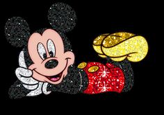 a drawing of mickey mouse laying on the ground with an apple in front of him