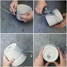 four pictures showing how to make a coffee mug