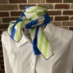 Blue And Chartreuse, White Silk Top, Robin Blue, Blue Silk Scarf, Silk Neck Scarf, Travel Scarf, Purse Scarf, Embroidered Scarf, Navy Outfit