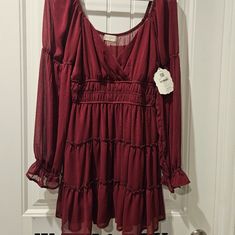 Nwt Altar'd State Dress. Daughter Purchased For A Formal And Got Sick. Never Wore It. Gorgeous Dress. Burgundy Long Sleeve Dress For Summer, Spring Burgundy Flowy Dress, Flowy Burgundy Dress For Spring, Casual Burgundy Dress For Party, Casual Burgundy Dress For Date Night, White Midi Dress Bodycon, Crochet Top Dress, Lace Babydoll Dress, Sleeveless Lace Dress