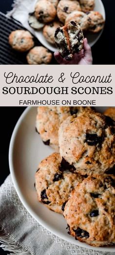 chocolate and coconut sourdough scones on a plate