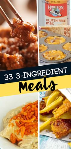 there are three different pictures with the words 3 ingredient meals on it and in front of them