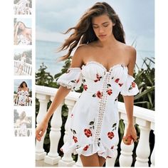 Found On Depop :D _____________________ I Am Searching For This Dress By Sabo Skirt. Willing To Trade Anything From My Closet Or Pay Retail Price (Even If Used) As Shown In The Above Photo Of My Failed Purchase Through Sabo Skirt Due To Them Being Out Of Stock And Not Updating Their Website. Thank You :) Off-shoulder White Mini Dress With Floral Print, White Off-shoulder Floral Print Mini Dress, Off-shoulder White Floral Print Mini Dress, White Chic Rose Print Dress, Chic White Dress With Rose Print, Chic White Dresses With Rose Print, White Off-shoulder Mini Dress For Garden Party, White Rose Print Dress For Brunch, Bella Dresses