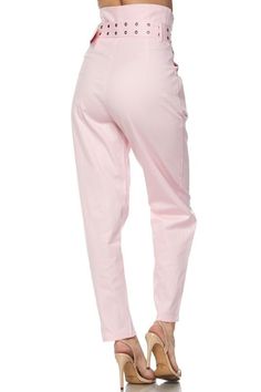 Jolie High Waist Paperbag Pants - Blush - Classic Chic Couture™ Pink Paper Bag Pants, Luxury Chic Paperbag Waist Pants, Feminine Pink Ankle-length Pants, Pink High-waisted Cotton Parachute Pants, Pink High-waist Parachute Pants With Pockets, Paperbag Pants, High Waist, Capri Pants, Blush