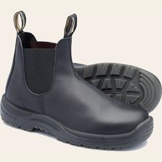 The #179 is a slip-on safety boot with a tough kick guard to protect leather in the toe area. The penetration-resistant insole offers an extra level of underfoot protection.{{widget type=Magento\Cms\Block\Widget\Block template=widget/static_block/default.phtml block_id=756 type_name=CMS Static Block}} Blundstone Black, Black Work Boots, Blundstone Boots, Black Leather Chelsea Boots, Leather Work Boots, Side Zip Boots, Steel Toe Boots, Womens Style, Safety Boots