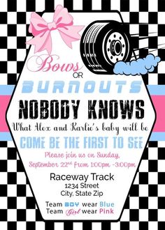 a flyer for a car show with checkered background and pink ribbon on the front