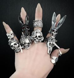 Bunny Skull, Metallic Nails Design, Bunny Ring, Metallic Nails, Skull Jewelry