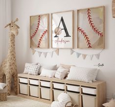 a child's room decorated in neutral colors