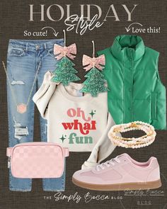 Simply Becca, Christmas Clothing Ideas, Christmas Outfit Casual, December Outfits, Christmas Attire, Faux Leather Vest, Summer Attire, Fall Activities, Estilo Chic