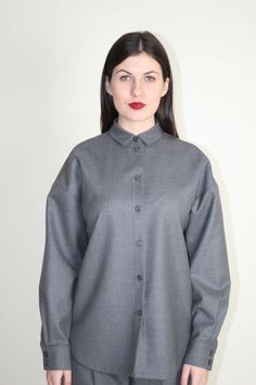 Oversized Boxy Wool Shirt Wool Button Down Utility Shirt | Etsy Lithuania Classic Gray Shirt For Fall, Classic Wool Shacket For Work, Classic Gray Fall Shirt, Single-breasted Shirt For Workwear In Winter, Winter Workwear Single Breasted Shirt, Classic Winter Shirt For Everyday, Single-breasted Shirt For Winter Workwear, Single Breasted Fall Office Shirt, Wool Tops With Button Closure For Work