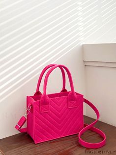 BagForLove - Compact Square Bag with Exquisite Stitching Detail Pink Bag Aesthetic, Hot Pink Purse, Hot Pink Bag, Pink Handbag, Pink Stitch, Neon Bag, Luxury Bags Collection, Girly Bags, Fancy Bags