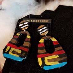 Nwt Multi Colored Acrylic Dangle Earrings. By Accessoire. Has Backs. A Look Of Hand Painted African Style Earrings, Afrocentric Style, Earring Shapes, Colored Acrylic, African Earrings, Jasper Earrings, Paper Jewelry, African Style, Window Shopping