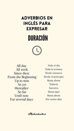 an advertisement with the words adverios en ingles para expressar duracon