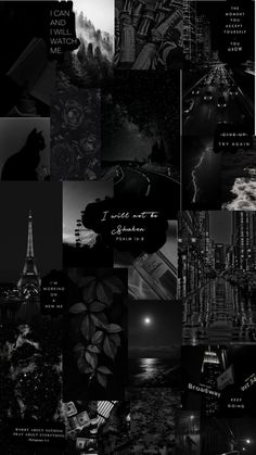 black and white collage with the eiffel tower in the distance, paris at night