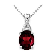 A prong set red natural oval shaped garnet 2.00 carats (ctw) the birthstone for January sits in a 14 karat white gold foundation. This gemstone gold pendant includes a matching gold chain. 2.00 Carat (ctw) Garnet Pendant Necklace in 14K White Gold with Chain Size: one size.  Gender: female.  Age Group: adult. Oval Garnet Necklaces For Anniversary, Oval Garnet Necklace For Anniversary, Formal Oval Garnet Pendant Jewelry, Oval Gemstone Birthstone Necklace In Fine Jewelry Style, Oval Gemstone Birthstone Necklace For Formal Occasions, Oval Ruby Necklace With Birthstone, Oval Ruby Birthstone Necklace, Oval Garnet White Gold Jewelry, Garnet Pendant