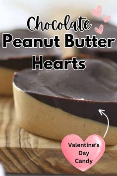 chocolate peanut butter hearts with text overlay