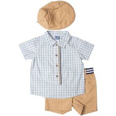 Look sharp and dapper with the Little Lad Infant Boy's 3-Piece Shorts Coordinate Set! This adorable outfit is perfect for any occasion, from a day at the park to a special family gathering. Here's what you'll love: Classic style: The set features a button-down collared shirt with a chest pocket, coordinated khaki shorts with faux belt detail and pockets, and a matching twill hat for a complete and polished look. Comfortable fit: Made from soft and breathable fabrics, the set is gentle on your ba Thigh Piece, Striped Shirt Dress, Khaki Shorts, Collared Shirt, Short Set, Family Gathering, Polished Look, Collar Shirts, Striped Shirt