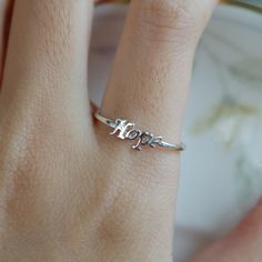 Sterling Silver Hope Ring,Word Rings,Inspirational Jewelry Silver,Personalized Ring,Best Friend Gift Hope Ring, Word Rings, Movement Jewelry, Word Ring, Awareness Jewelry, Raw Crystal Ring, Elephant Ring, Tiny Elephant, Fish Jewelry