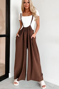 Doorbuster Made You A Believer Wide Leg Suspender Jumpsuit (Brown) · NanaMacs Casual Brown Jumpsuits And Rompers, Brown Overall Jumpsuits And Rompers For Spring, Brown Summer Jumpsuits And Rompers, Spring Brown Overalls, Casual Brown Overall Jumpsuits And Rompers, Casual Brown Jumpsuits And Rompers Overall, Sleeveless Brown Jumpsuits And Rompers With Pockets, Sleeveless Brown Jumpsuit With Pockets, Brown Sleeveless Jumpsuit With Pockets