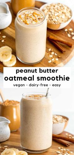 peanut butter oatmeal smoothie in a mason jar